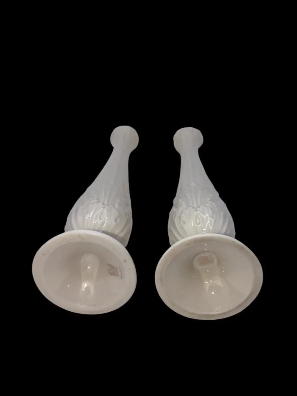 Pair Lenox Ivory Bud Vases Embossed Floral Porcelain Candlestick Style 10.75